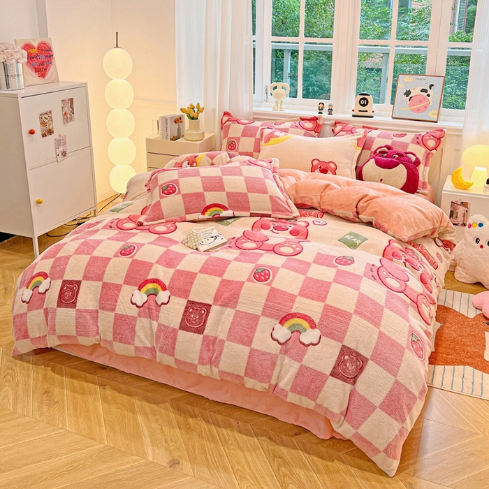 91家纺网 家纺一手货源 找家纺 韩巢家纺 2024新款加厚雪花绒牛奶绒珊瑚绒单件被套-新品（提供卖家秀 ） 欢乐小熊