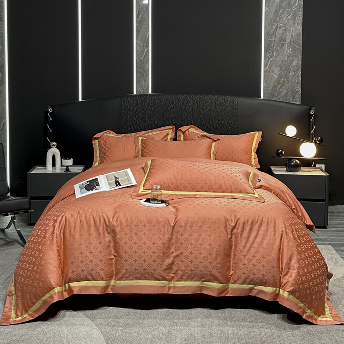 91家纺网 家纺一手货源 找家纺 雲归梦 2024新款轻奢双拼角全棉提花四件套 遇见经典-活力橙