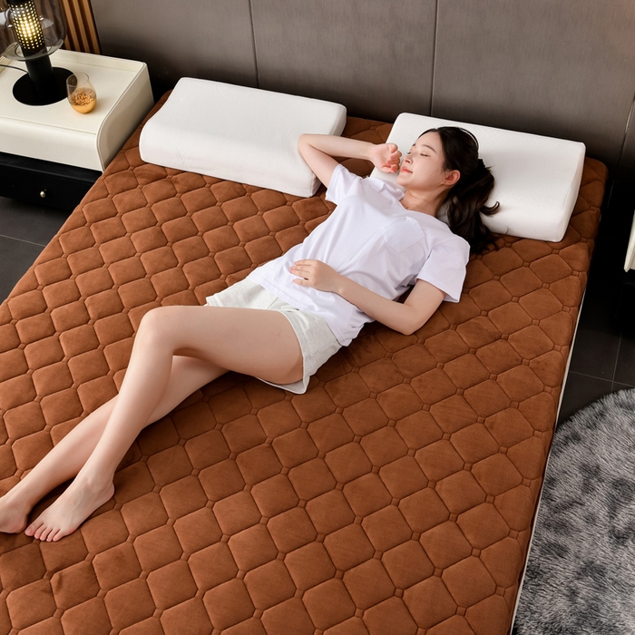 91家纺网 家纺一手货源 找家纺 亿丁点床垫 2024新款加厚宝宝绒抗压床垫 宝宝绒棕色