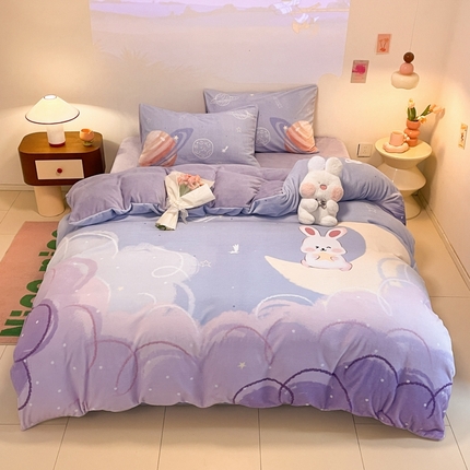 新方向 2025新款全消光A类儿童牛奶绒四件套-萌萌兔 萌萌兔-紫