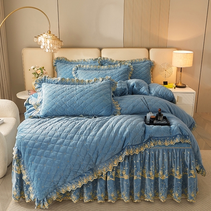 罗艺轩 2024新款加厚宝宝绒夹棉床裙四件套-梦幻星辰 绅士蓝