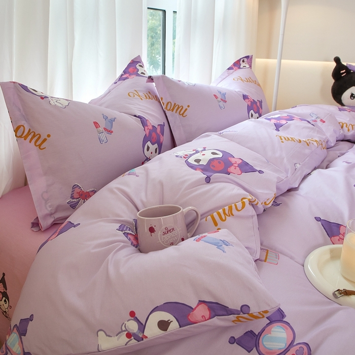 91家纺网 家纺一手货源 找家纺 蘭菲家纺 2024新款全棉小版卡通三丽鸥四件套 小甜酱.紫