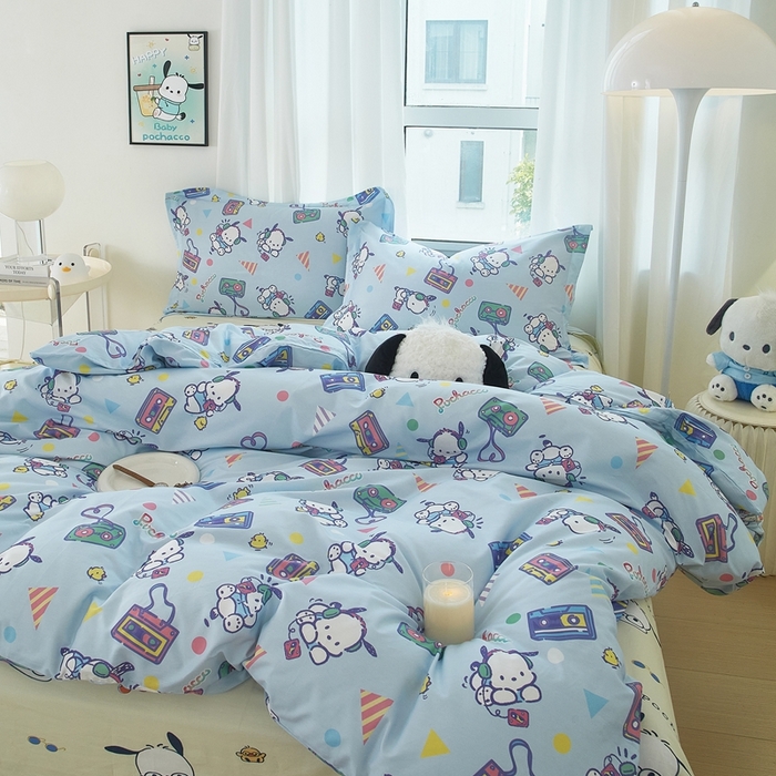 91家纺网 家纺一手货源 找家纺 蘭菲家纺 2024新款全棉小版卡通三丽鸥四件套 演唱会.蓝