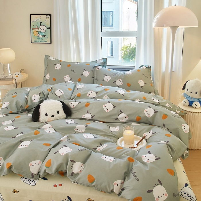 91家纺网 家纺一手货源 找家纺 蘭菲家纺 2024新款全棉小版卡通三丽鸥四件套 小金豆.绿