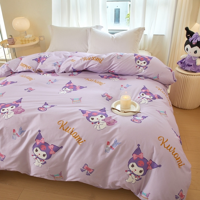 91家纺网 家纺一手货源 找家纺 蘭菲家纺 2024新款全棉小版卡通三丽鸥单被套 小甜酱.紫