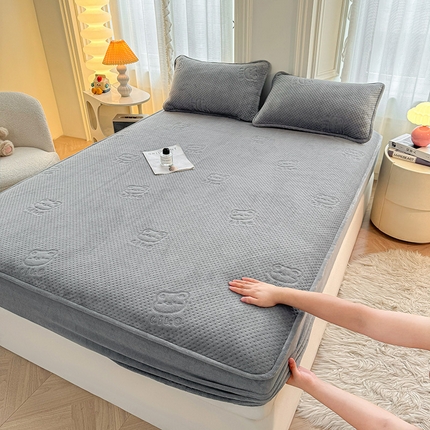 居眠 2024新款牛奶绒超声波like小熊夹棉大豆床笠 Like熊-星灰