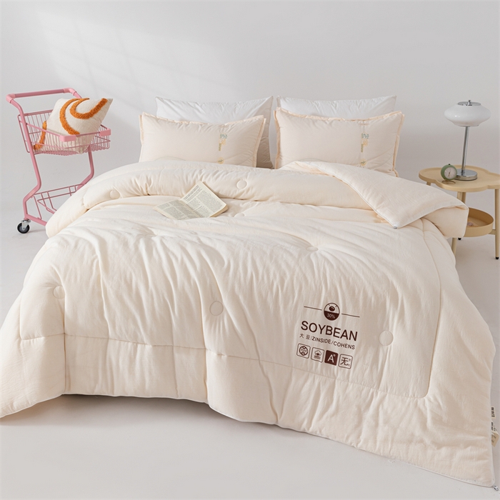91家纺网 家纺一手货源 找家纺 2025新款A类全棉大豆纤维被加厚冬被春秋被子被芯子母被带子母扣