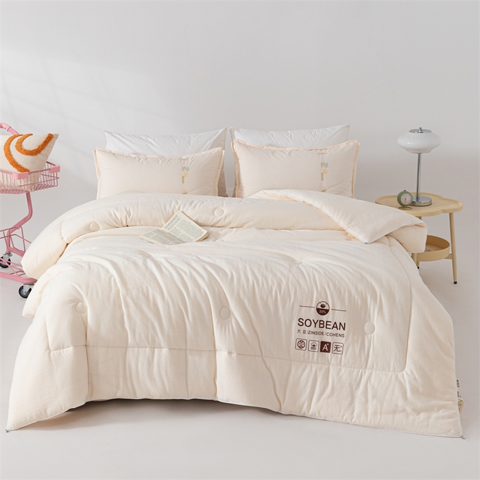 91家纺网 家纺一手货源 找家纺 2025新款A类全棉大豆纤维被加厚冬被春秋被子被芯子母被带子母扣