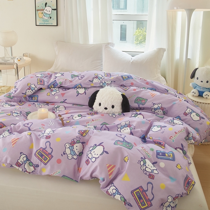 91家纺网 家纺一手货源 找家纺 蘭菲家纺 2024新款全棉小版卡通三丽鸥单被套 演唱会.紫