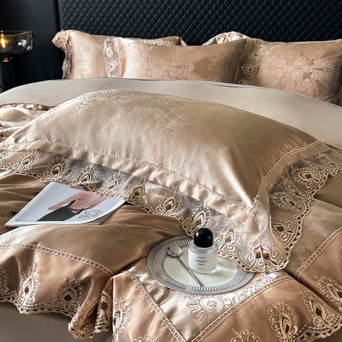 91家纺网 家纺一手货源 找家纺 七夜居 2025新款蕾丝花边欧式贡缎提花四件套礼盒装 梦幻城堡