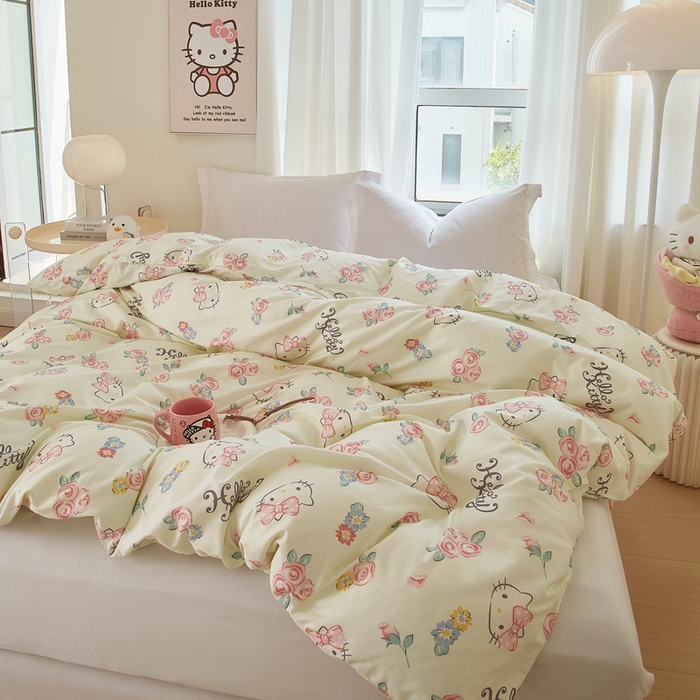 91家纺网 家纺一手货源 找家纺 蘭菲家纺 2024新款全棉小版卡通三丽鸥单被套 蜜蜜花园