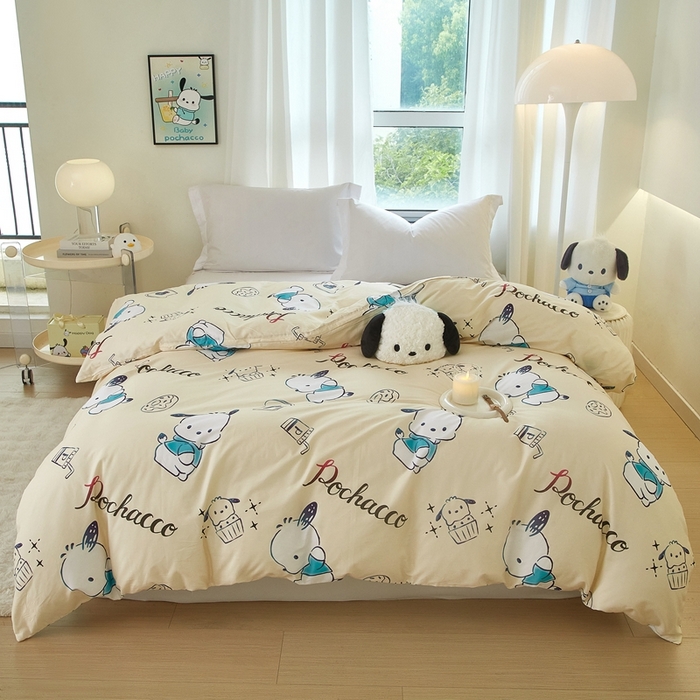 91家纺网 家纺一手货源 找家纺 蘭菲家纺 2024新款全棉小版卡通三丽鸥单被套 俏皮狗