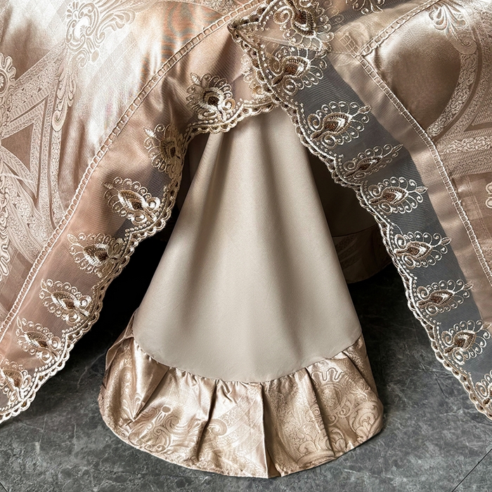 91家纺网 家纺一手货源 找家纺 七夜居 2025新款蕾丝花边欧式贡缎提花四件套礼盒装 梦幻城堡