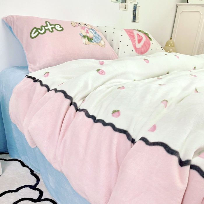 91家纺网 家纺一手货源 找家纺 浩诚 2024新款ins风牛奶绒印花四件套 公主小兔