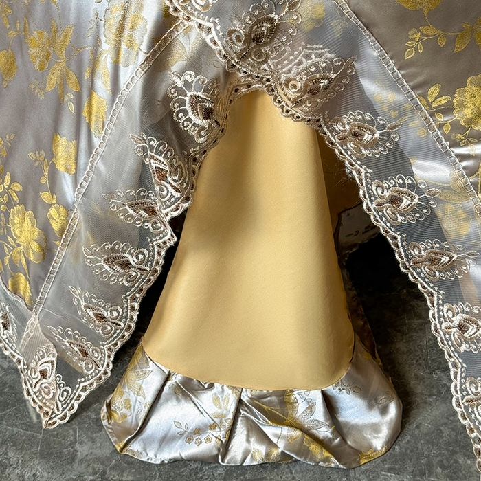 91家纺网 家纺一手货源 找家纺 七夜居 2025新款蕾丝花边欧式贡缎提花四件套礼盒装 花漾-黄