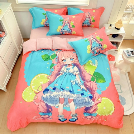 浩诚 2024新款女孩款全棉大版卡通四件套 萝莉女孩