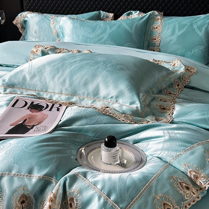 91家纺网 家纺一手货源 找家纺 七夜居 2025新款蕾丝花边欧式贡缎提花四件套礼盒装 歌德