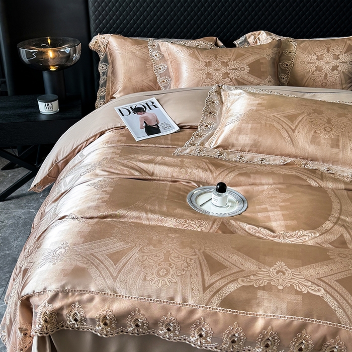 91家纺网 家纺一手货源 找家纺 七夜居 2025新款蕾丝花边欧式贡缎提花四件套礼盒装 梦幻城堡