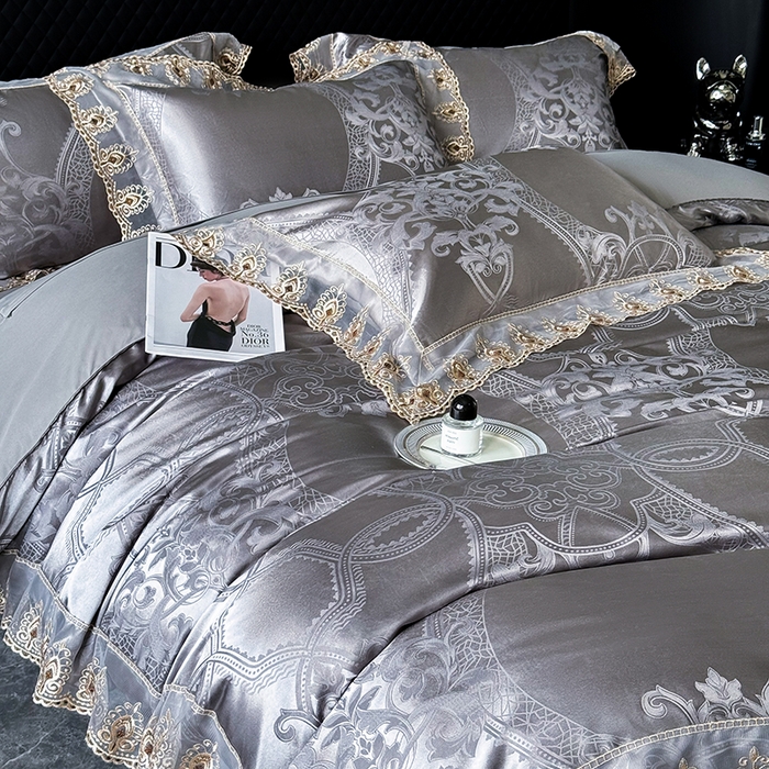 91家纺网 家纺一手货源 找家纺 七夜居 2025新款蕾丝花边欧式贡缎提花四件套礼盒装 本奎