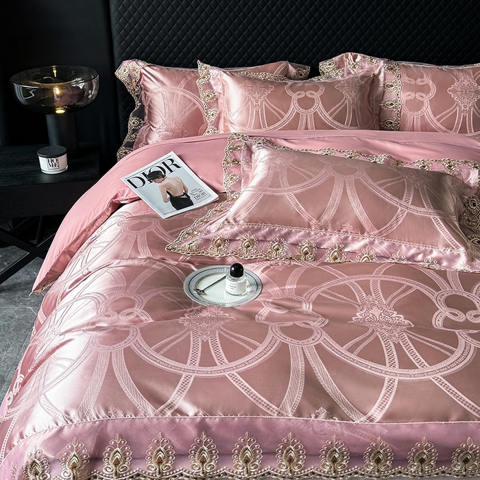 91家纺网 家纺一手货源 找家纺 七夜居 2025新款蕾丝花边欧式贡缎提花四件套礼盒装 梦语