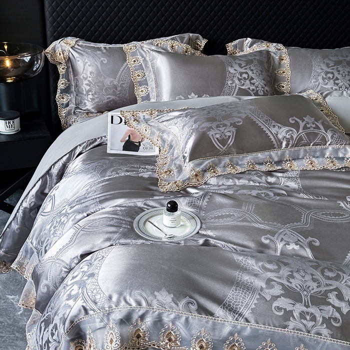 91家纺网 家纺一手货源 找家纺 七夜居 2025新款蕾丝花边欧式贡缎提花四件套礼盒装 本奎