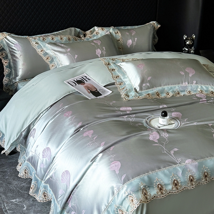 91家纺网 家纺一手货源 找家纺 七夜居 2025新款蕾丝花边欧式贡缎提花四件套礼盒装 春风忆