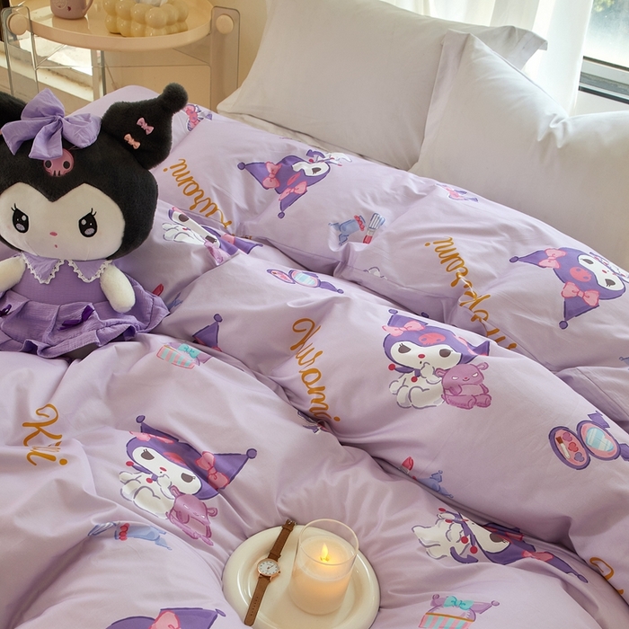 91家纺网 家纺一手货源 找家纺 蘭菲家纺 2024新款全棉小版卡通三丽鸥单被套 小甜酱.紫