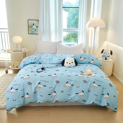91家纺网 家纺一手货源 找家纺 蘭菲家纺 2024新款全棉小版卡通三丽鸥单被套 眼睛狗.蓝