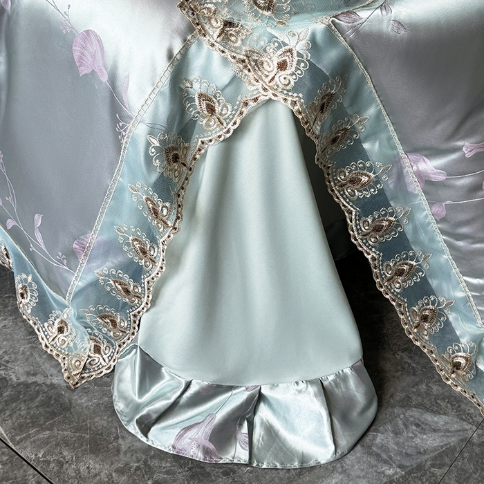 91家纺网 家纺一手货源 找家纺 七夜居 2025新款蕾丝花边欧式贡缎提花四件套礼盒装 春风忆