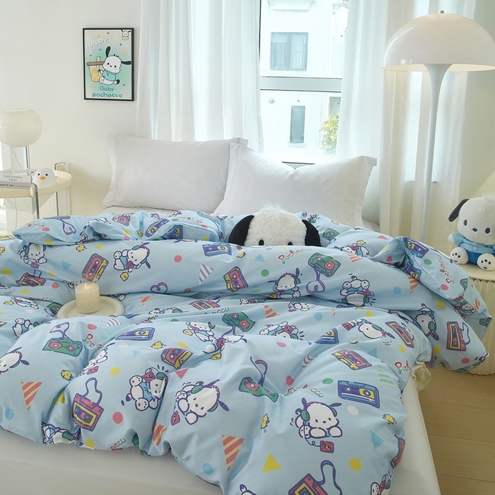 91家纺网 家纺一手货源 找家纺 蘭菲家纺 2024新款全棉小版卡通三丽鸥单被套 演唱会.蓝