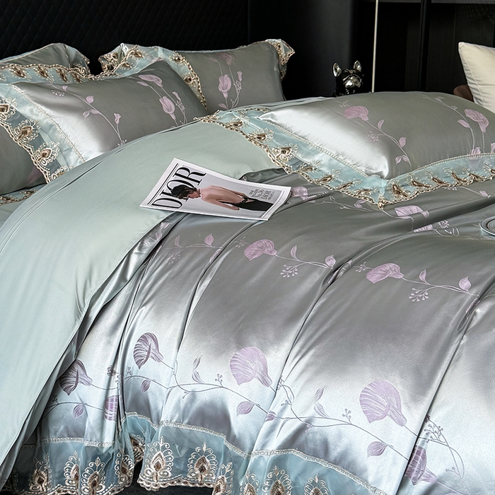 91家纺网 家纺一手货源 找家纺 七夜居 2025新款蕾丝花边欧式贡缎提花四件套礼盒装 春风忆