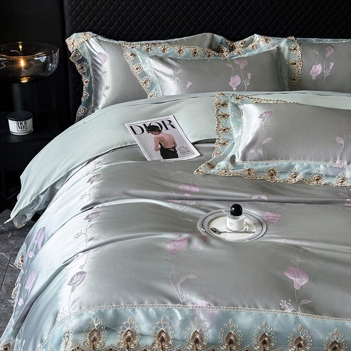 91家纺网 家纺一手货源 找家纺 七夜居 2025新款蕾丝花边欧式贡缎提花四件套礼盒装 春风忆