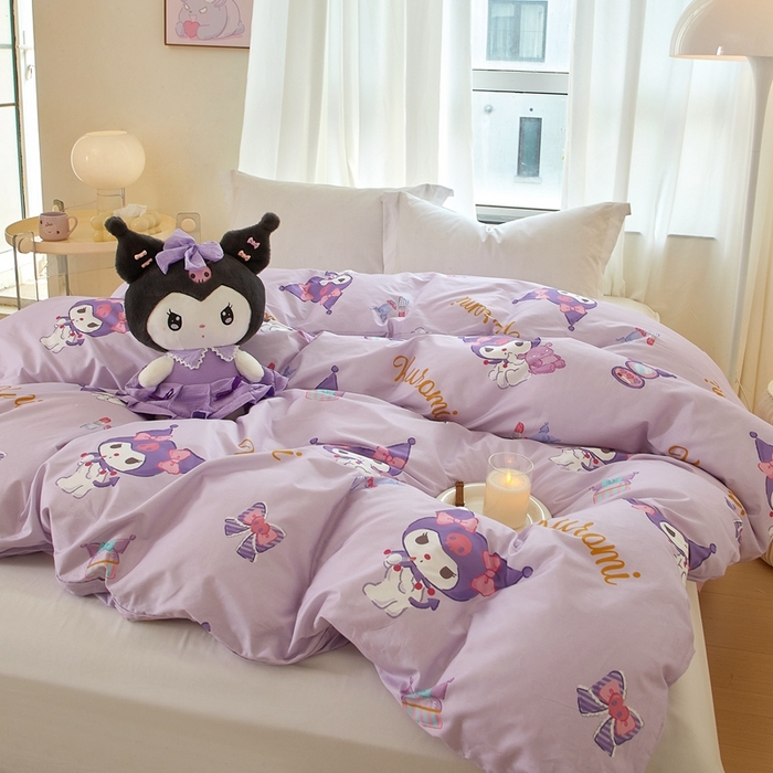91家纺网 家纺一手货源 找家纺 蘭菲家纺 2024新款全棉小版卡通三丽鸥单被套 小甜酱.紫