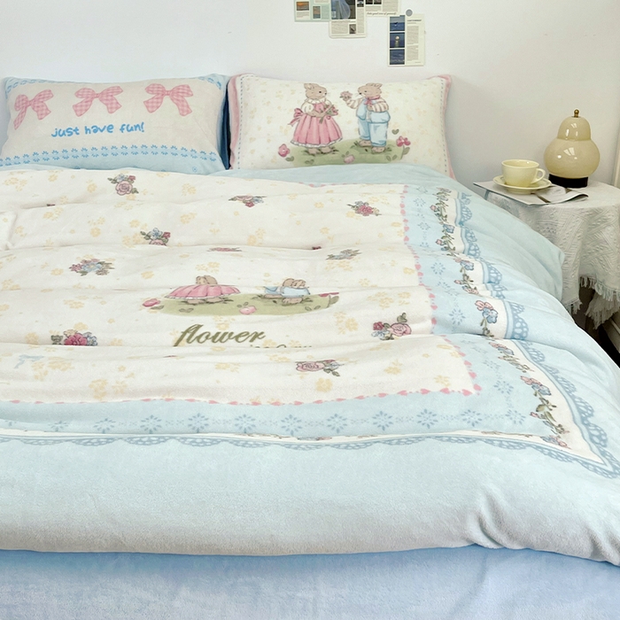 91家纺网 家纺一手货源 找家纺 （总）浩诚 2024新款ins风牛奶绒印花四件套