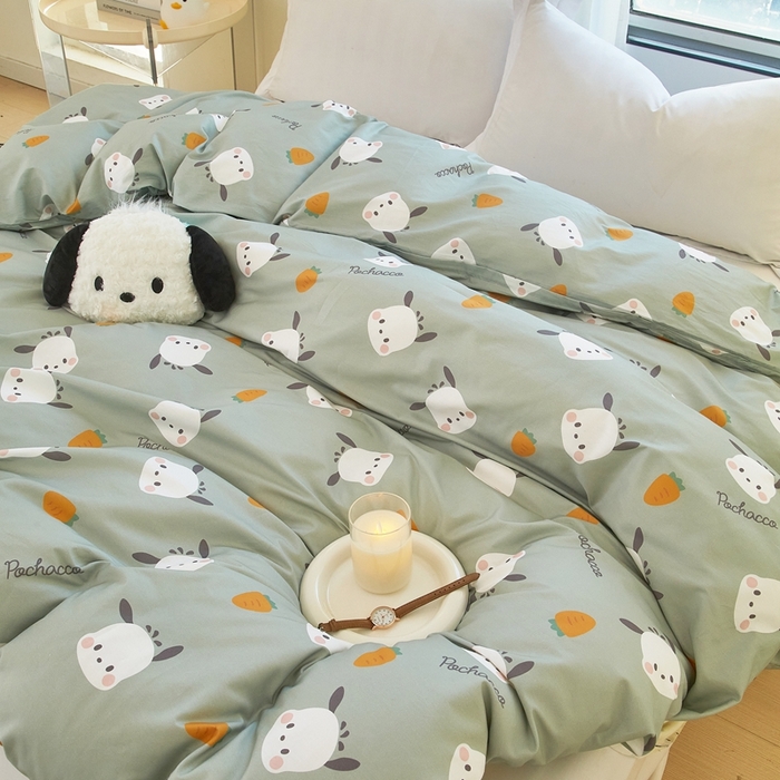 91家纺网 家纺一手货源 找家纺 蘭菲家纺 2024新款全棉小版卡通三丽鸥单被套 小金豆.绿