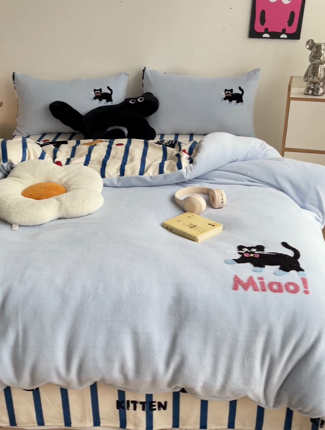 91家纺网 家纺一手货源 找家纺 乐童家纺 2024新款高克重牛奶绒小清新印＋绣系列四件套 哈基米