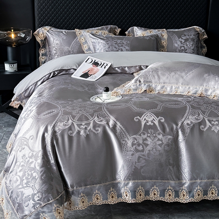 91家纺网 家纺一手货源 找家纺 七夜居 2025新款蕾丝花边欧式贡缎提花四件套礼盒装 本奎