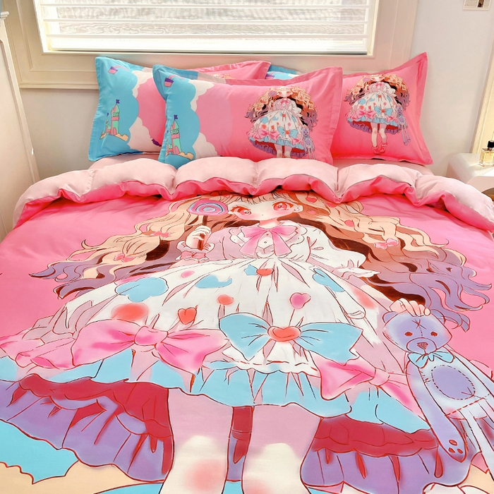 91家纺网 家纺一手货源 找家纺 浩诚 2024新款女孩款全棉大版卡通四件套 甜心宝贝