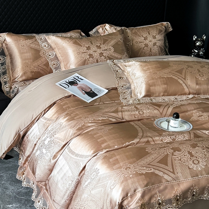 91家纺网 家纺一手货源 找家纺 七夜居 2025新款蕾丝花边欧式贡缎提花四件套礼盒装 梦幻城堡