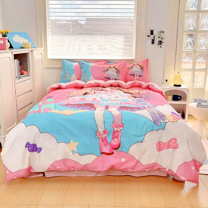 91家纺网 家纺一手货源 找家纺 浩诚 2024新款女孩款全棉大版卡通四件套 甜心宝贝