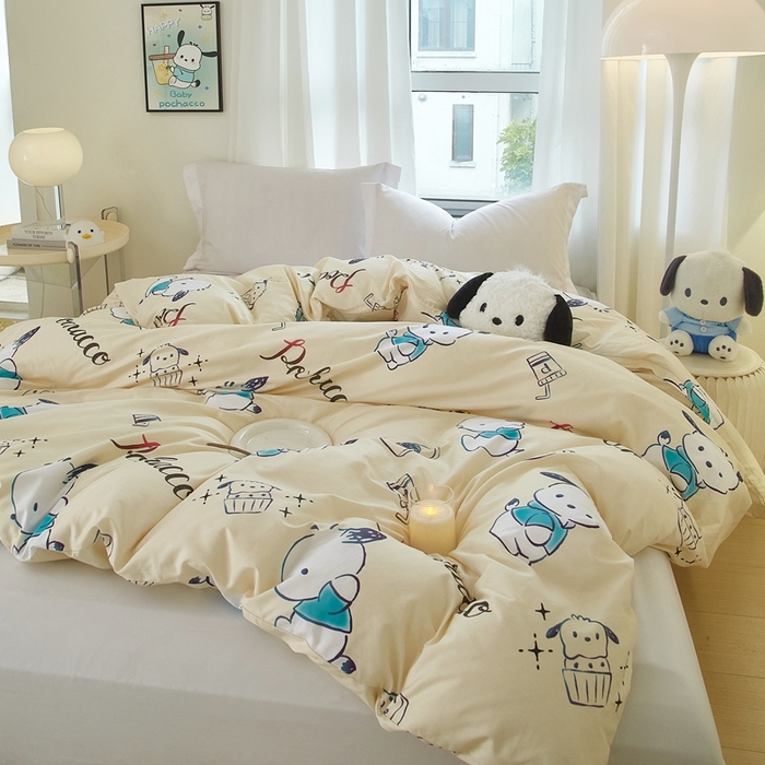 91家纺网 家纺一手货源 找家纺 蘭菲家纺 2024新款全棉小版卡通三丽鸥单被套 俏皮狗