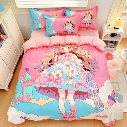 浩诚 2024新款女孩款全棉大版卡通四件套 甜心宝贝