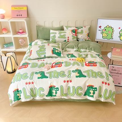 91家纺网 家纺一手货源 找家纺 麦伦家居 2024秋冬新品 多功能床品全棉+豆豆绒四件套卡通小清新系列 小鳄鱼