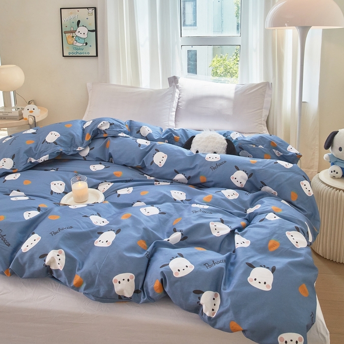 91家纺网 家纺一手货源 找家纺 蘭菲家纺 2024新款全棉小版卡通三丽鸥单被套 小金豆.灰