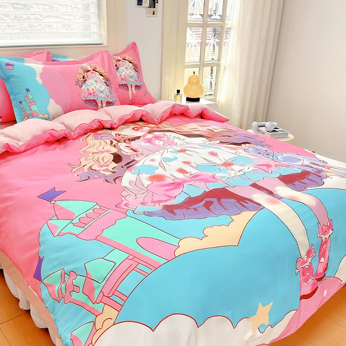 91家纺网 家纺一手货源 找家纺 浩诚 2024新款女孩款全棉大版卡通四件套 甜心宝贝