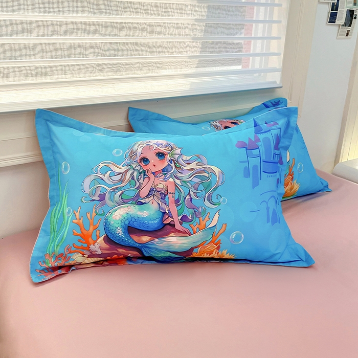 91家纺网 家纺一手货源 找家纺 浩诚 2024新款女孩款全棉大版卡通四件套 人鱼公主