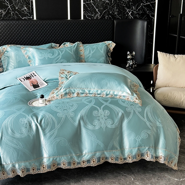 91家纺网 家纺一手货源 找家纺 七夜居 2025新款蕾丝花边欧式贡缎提花四件套礼盒装 歌德