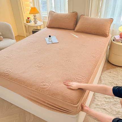 居眠 2024新款牛奶绒超声波like小熊夹棉大豆床笠 Like熊-杏卡