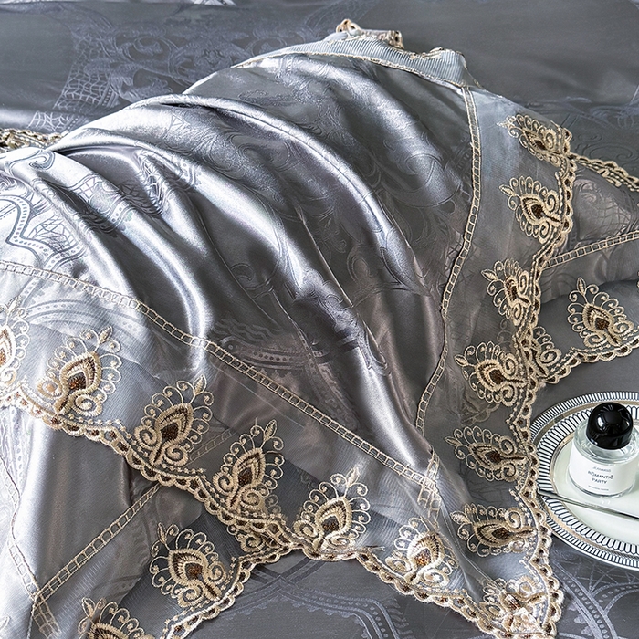 91家纺网 家纺一手货源 找家纺 七夜居 2025新款蕾丝花边欧式贡缎提花四件套礼盒装 本奎