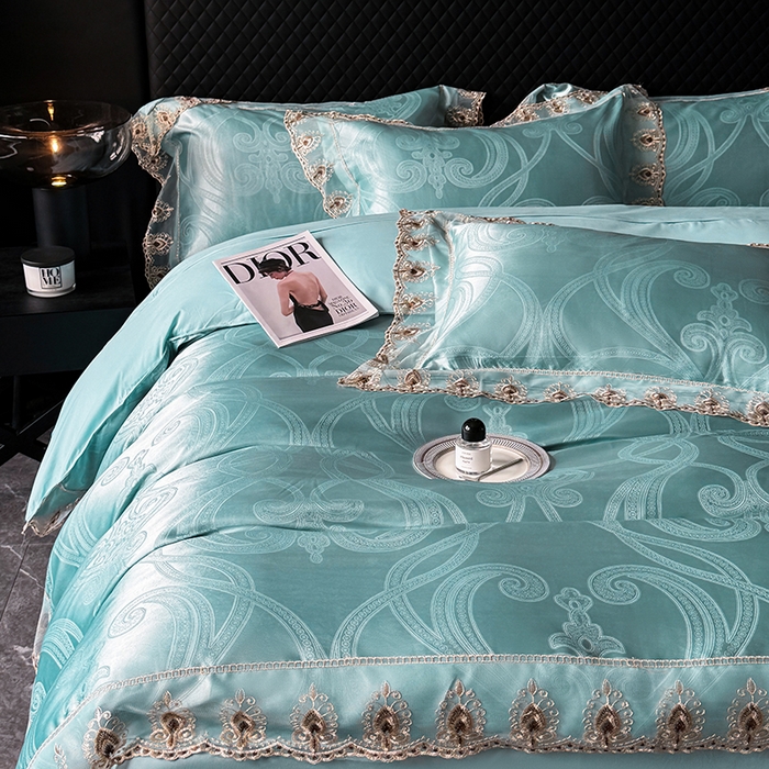 91家纺网 家纺一手货源 找家纺 七夜居 2025新款蕾丝花边欧式贡缎提花四件套礼盒装 歌德